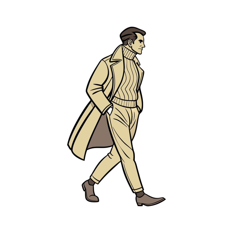 Stylish Gentleman in Overcoat Illustration 1. vector