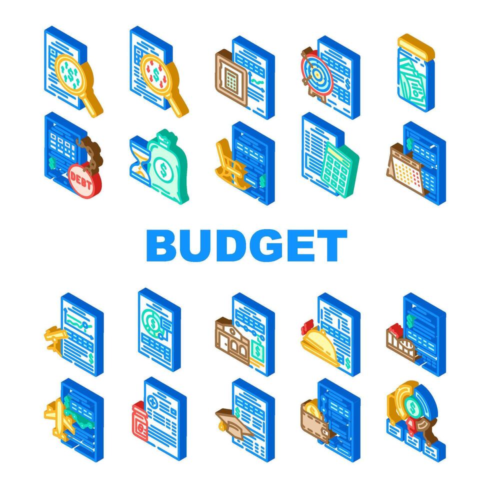 budget planning finance icons set vector