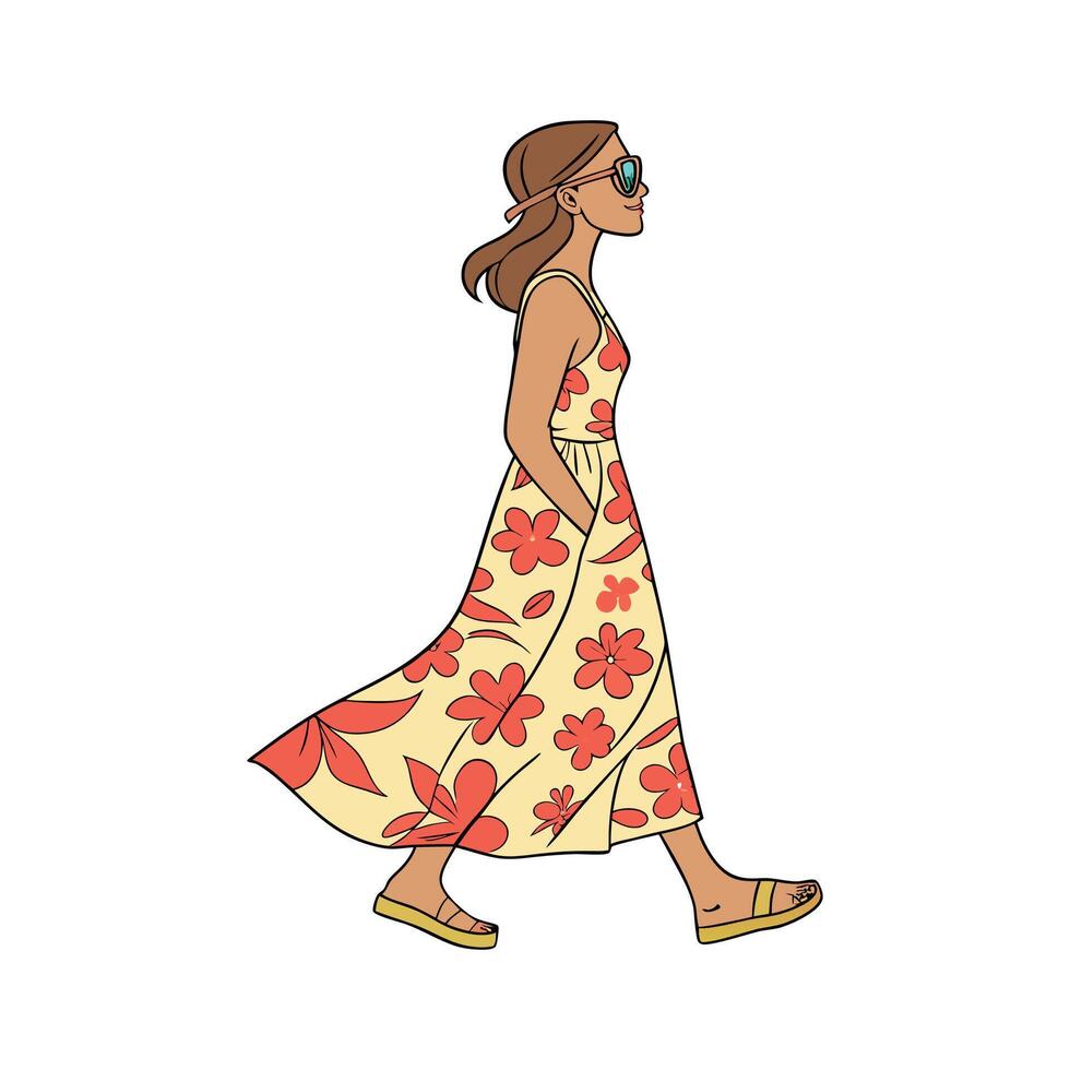 Charming Summer Maxi Dress Fashion Model Design 2. vector