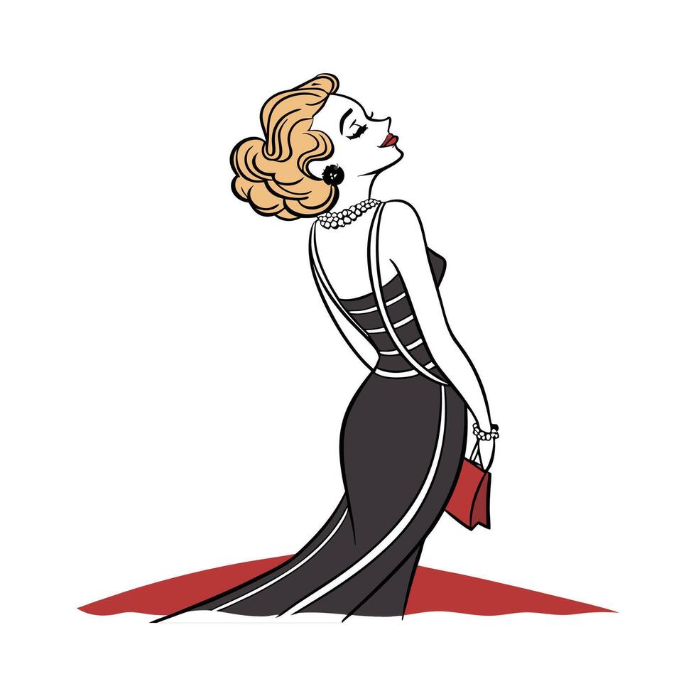 Elegant Dramatic Evening Wear Model Design. vector