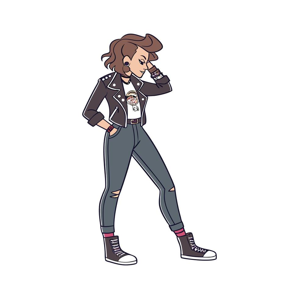 Stylish Edgy Leather Jacket Model Illustration. vector