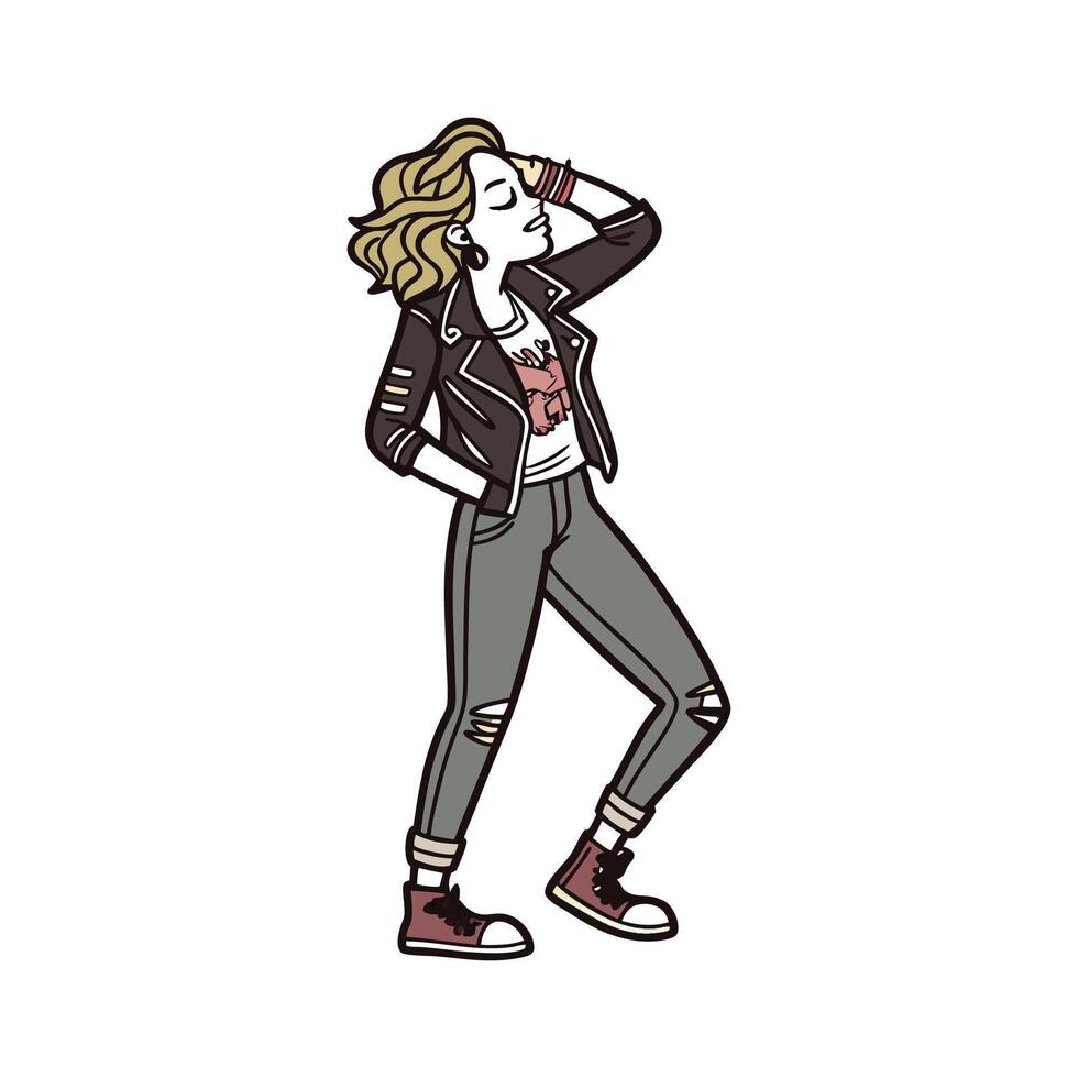 Fashionable Edgy Leather Jacket Model. vector