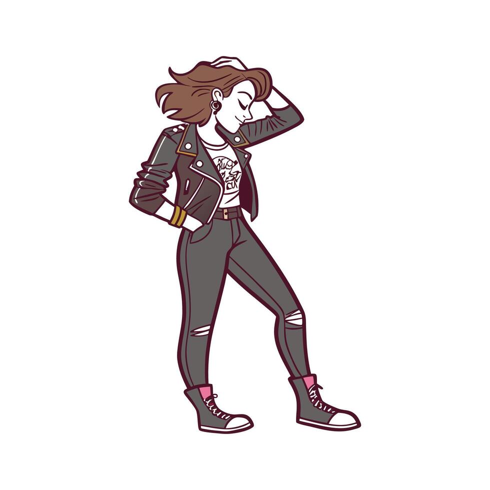 Trendy Edgy Leather Jacket Model Design. vector