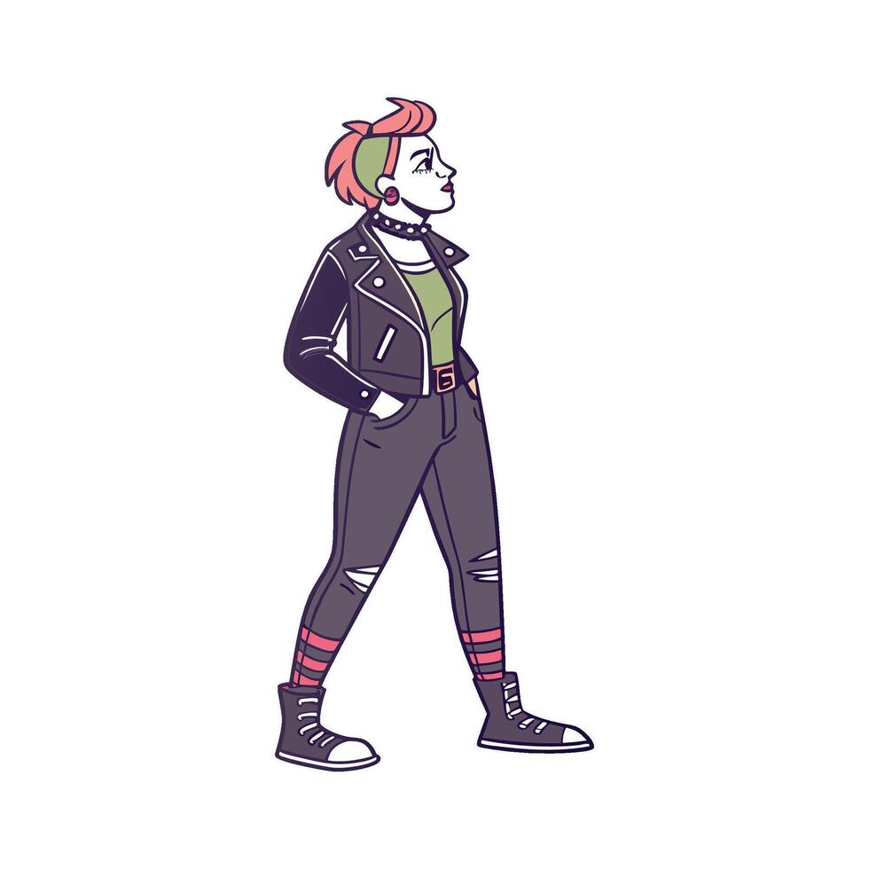Trendy Edgy Punk Fashion Model Design. vector