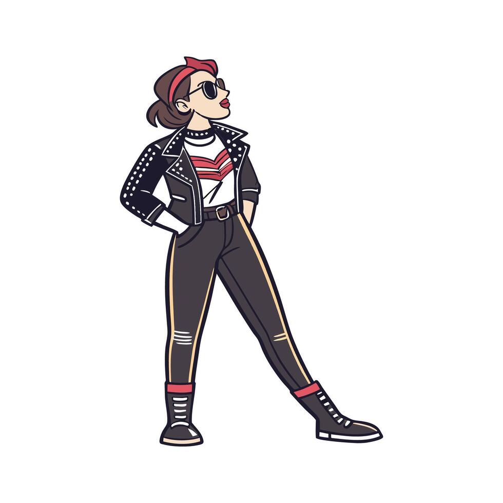 Chic Edgy Rocker Leather Pants Fashion Model. vector