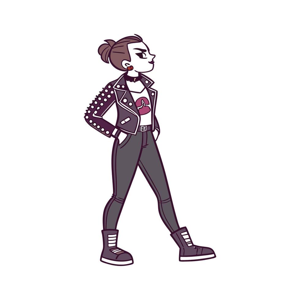 Stylish Edgy Studded Leather Jacket Model. vector