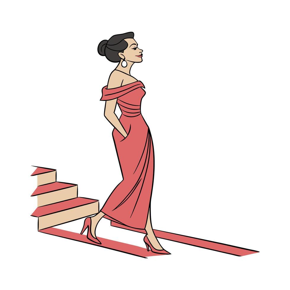 Elegant OffShoulder Gown Fashion Model Design. vector