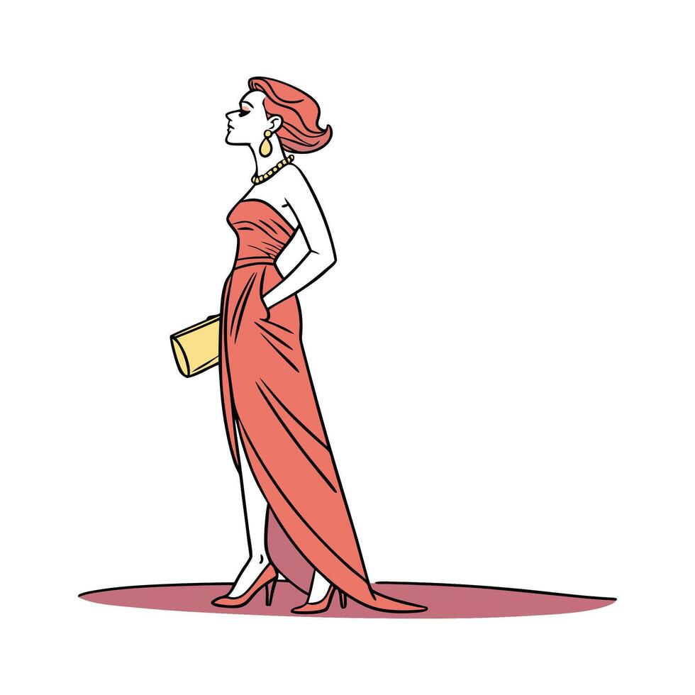 Stylish Strapless Evening Gown Fashion Model. vector