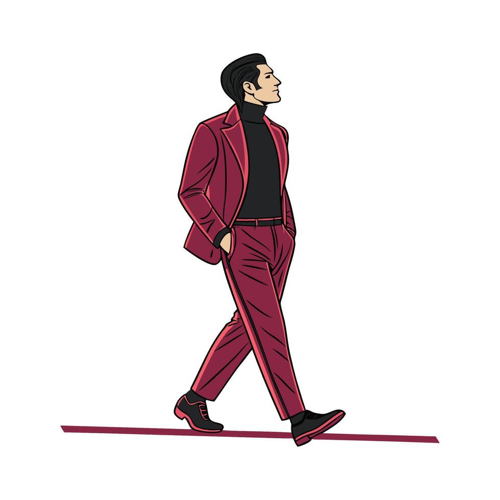Glamorous Velvet Suit Fashion Model. vector