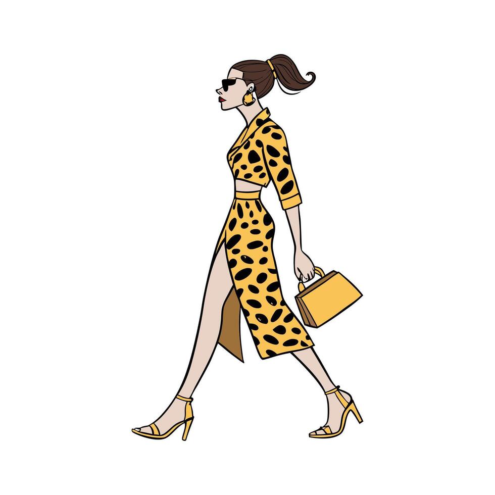 Stylish Animal Print Fashion Model. vector