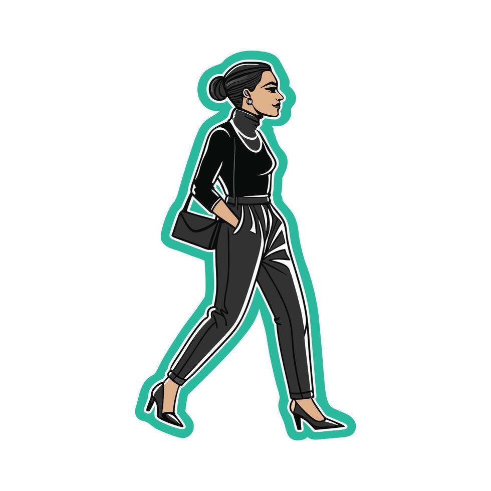 Glamorous Fitted Leather Pants Fashion Model. vector