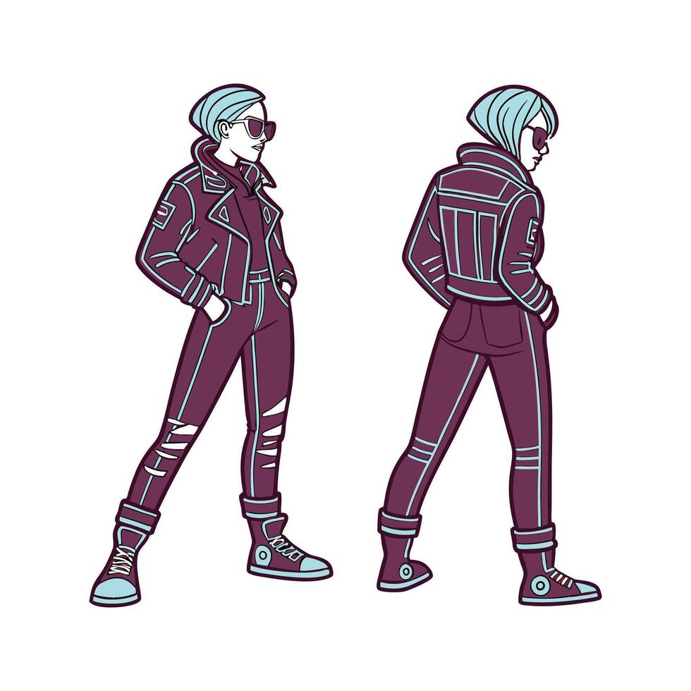 Chic Futuristic Neon Punk Model. vector