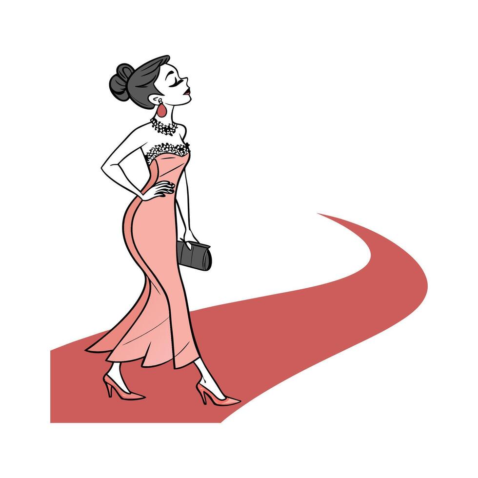 Chic Glamorous Mermaid Gown Fashion Model. vector