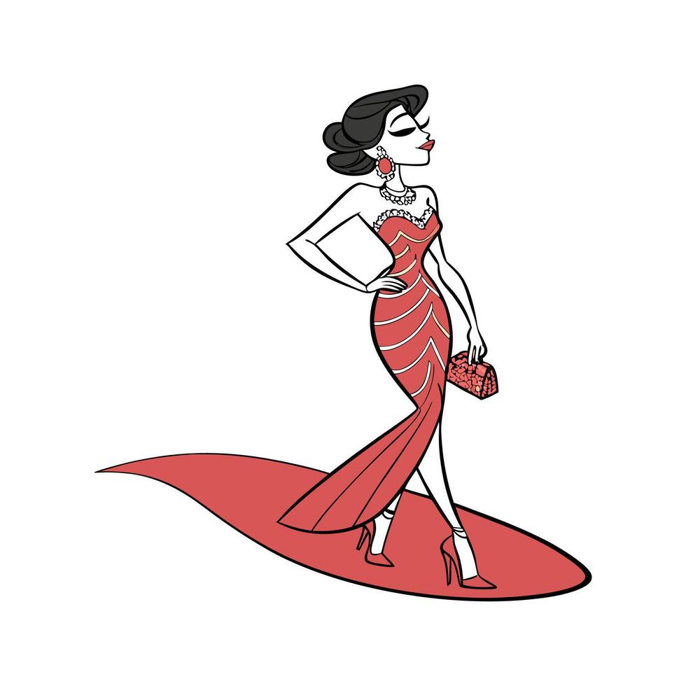 Elegant Glamorous Mermaid Gown Fashion Model Illustration vector