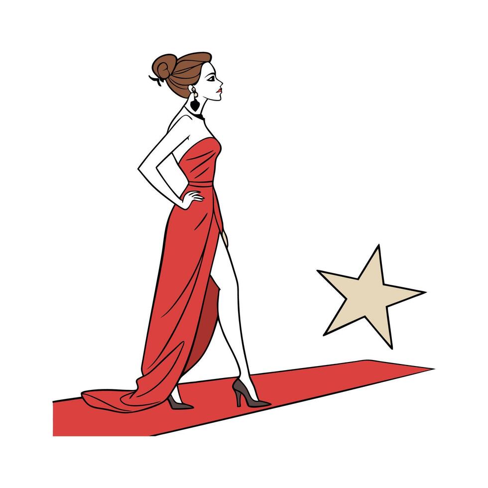 Bold Glamorous Red Carpet Fashion Model Illustration vector