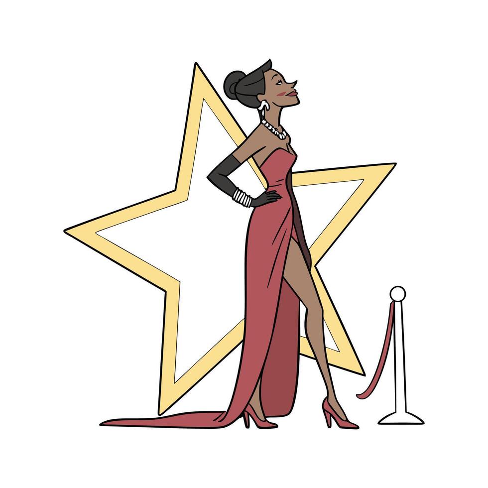 Bold Glamorous Red Carpet Model Design. vector