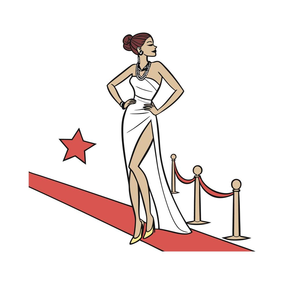 Trendy Glamorous Red Carpet Model Design. vector