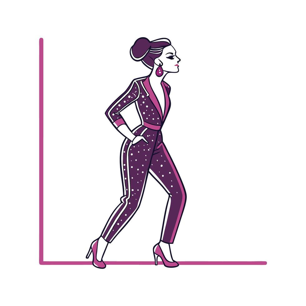 Stylish Glamorous Sparkling Jumpsuit Fashion Model. vector