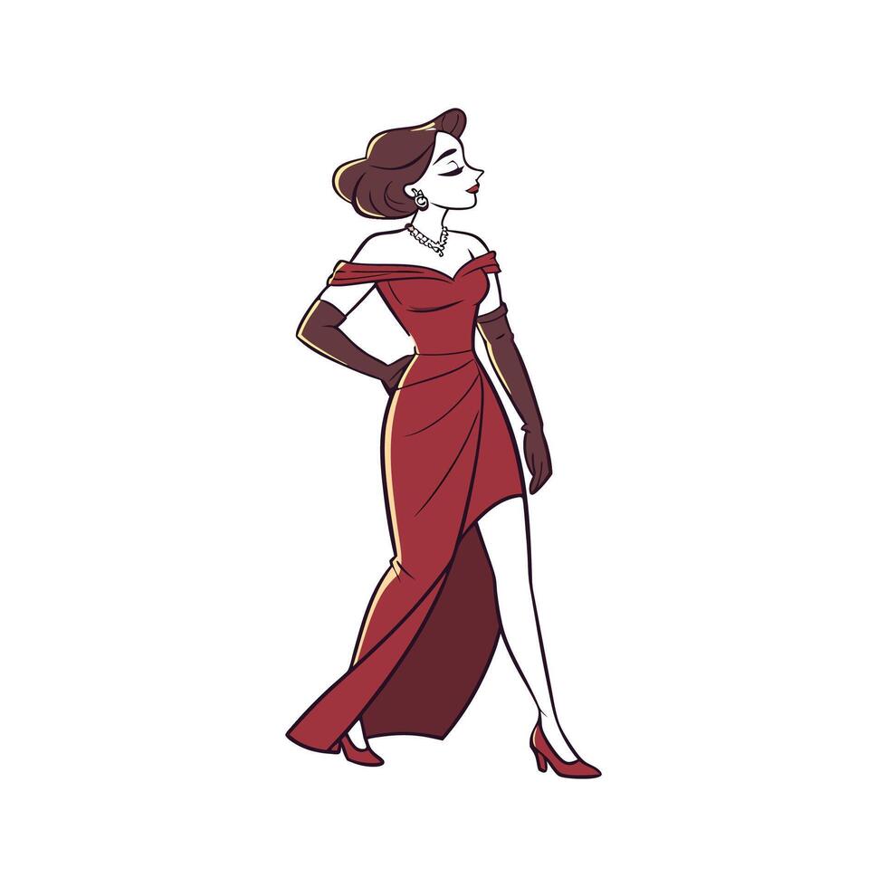 Trendy Glamorous Velvet Dress Fashion Model Design. vector