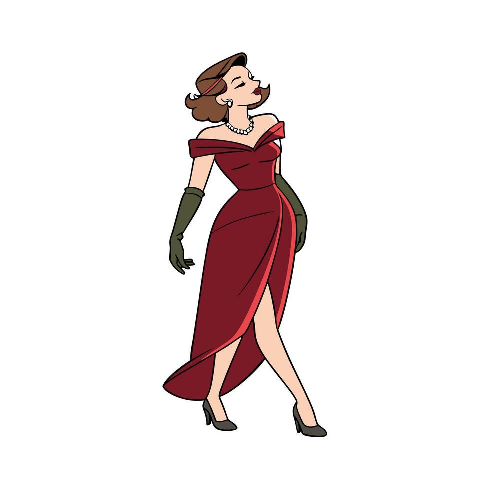 Elegant Glamorous Velvet Dress Fashion Model. vector