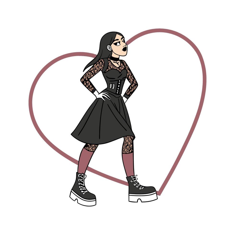 Chic Gothic Fashion Model. vector