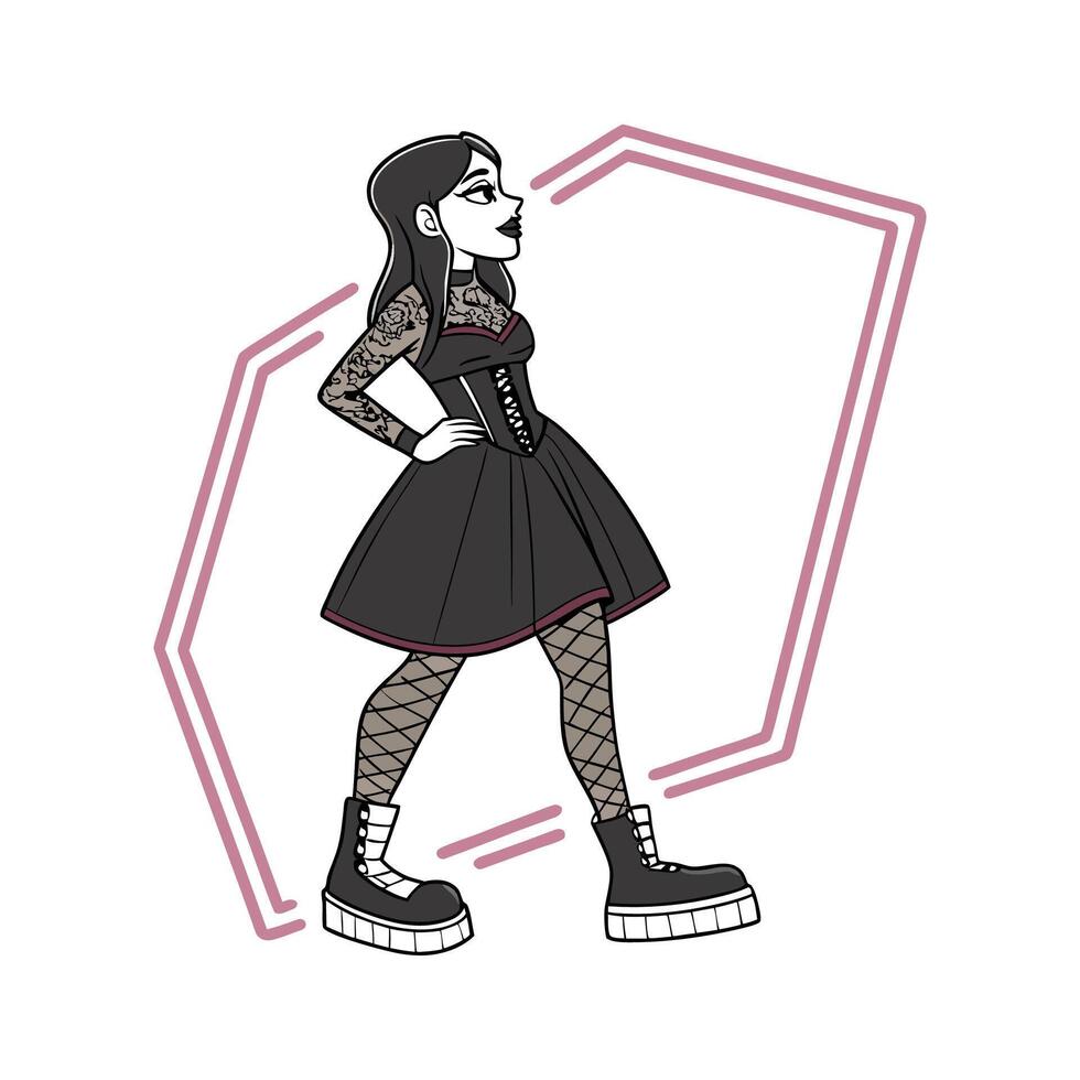 Stylish Gothic Fashion Model. vector