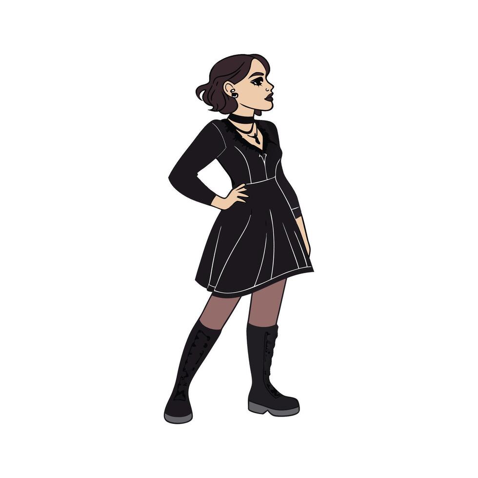 Chic Gothic Glam Fashion Model. vector