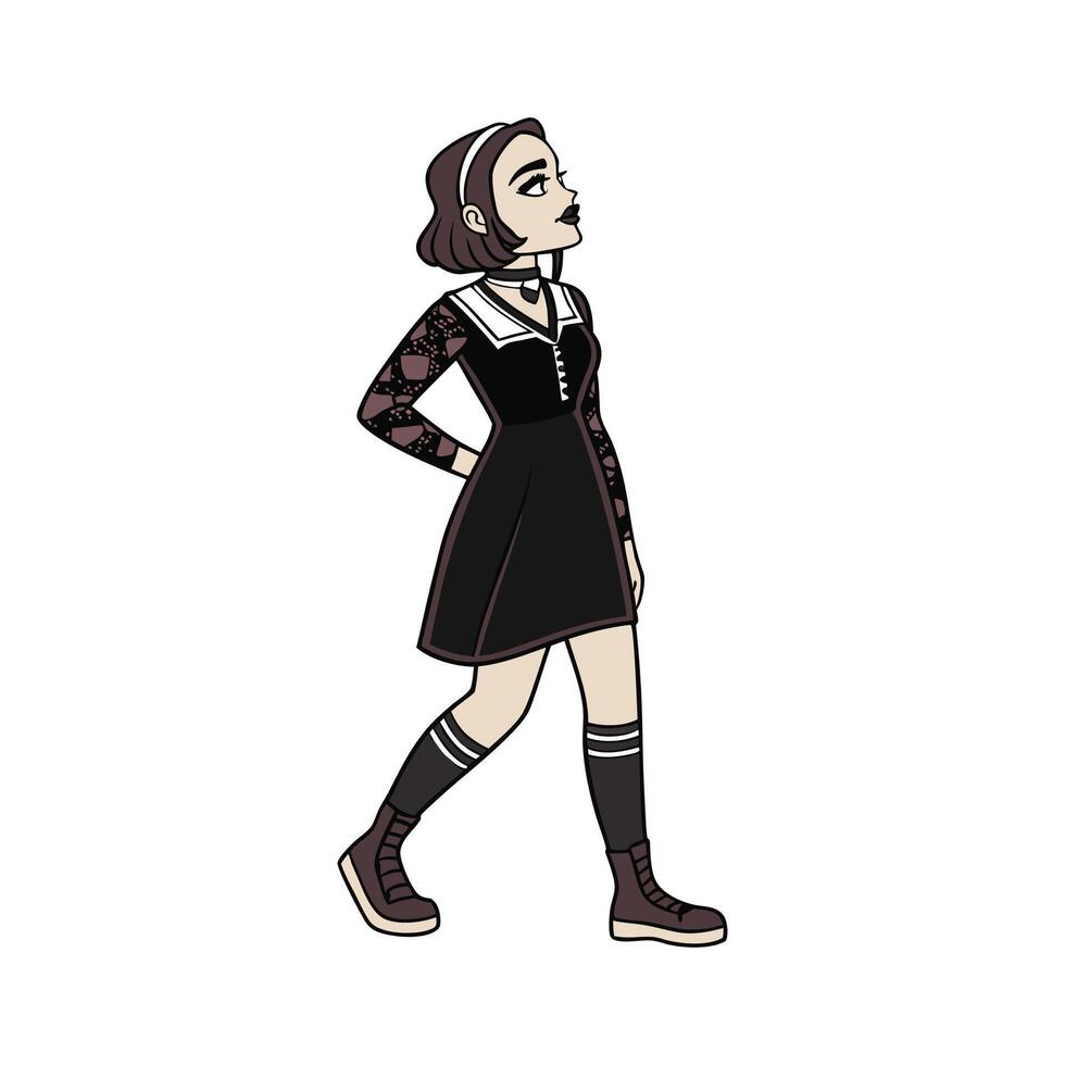 Stylish Gothic Glam Fashion Model. vector