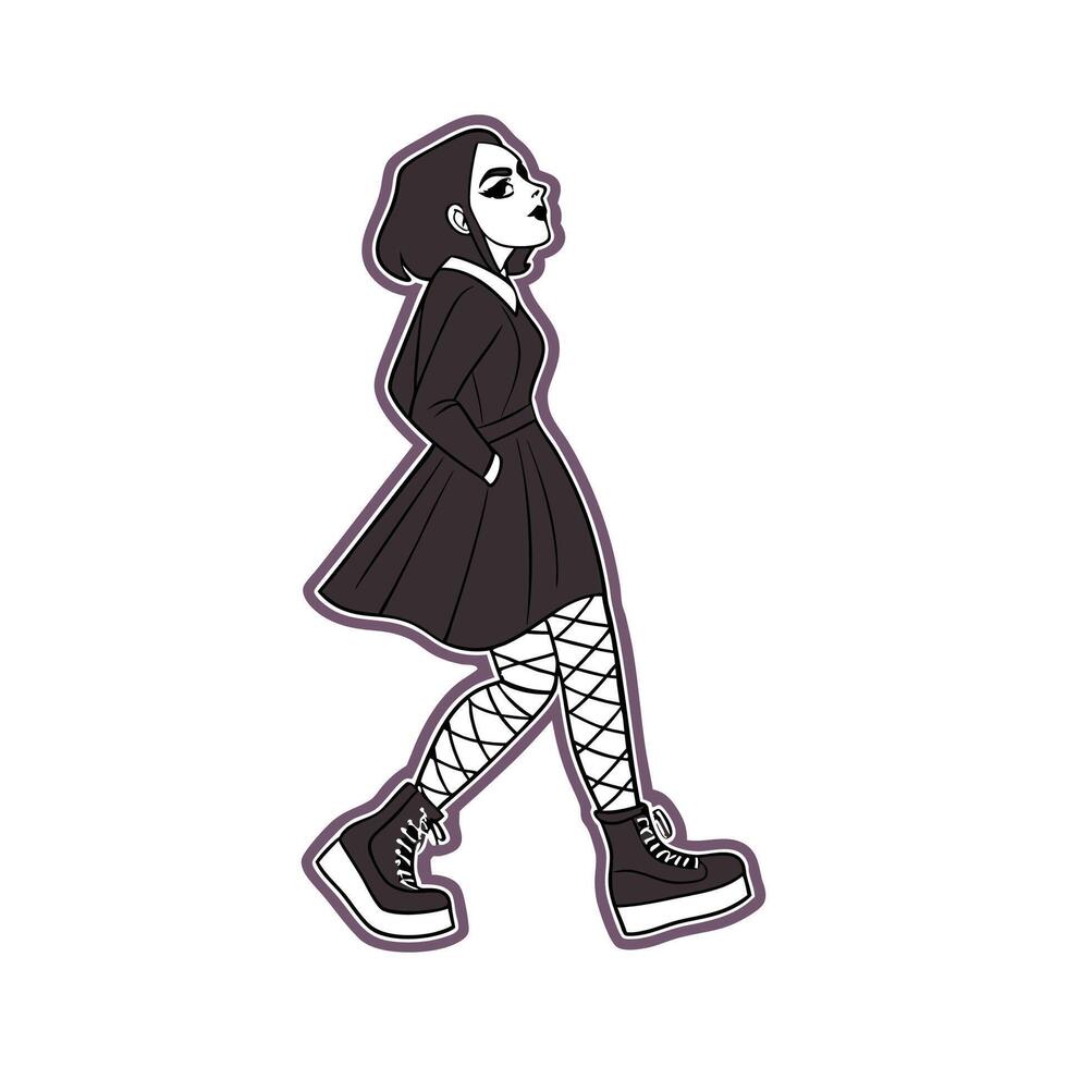 Stylish Gothic Glamour Fashion Model. vector