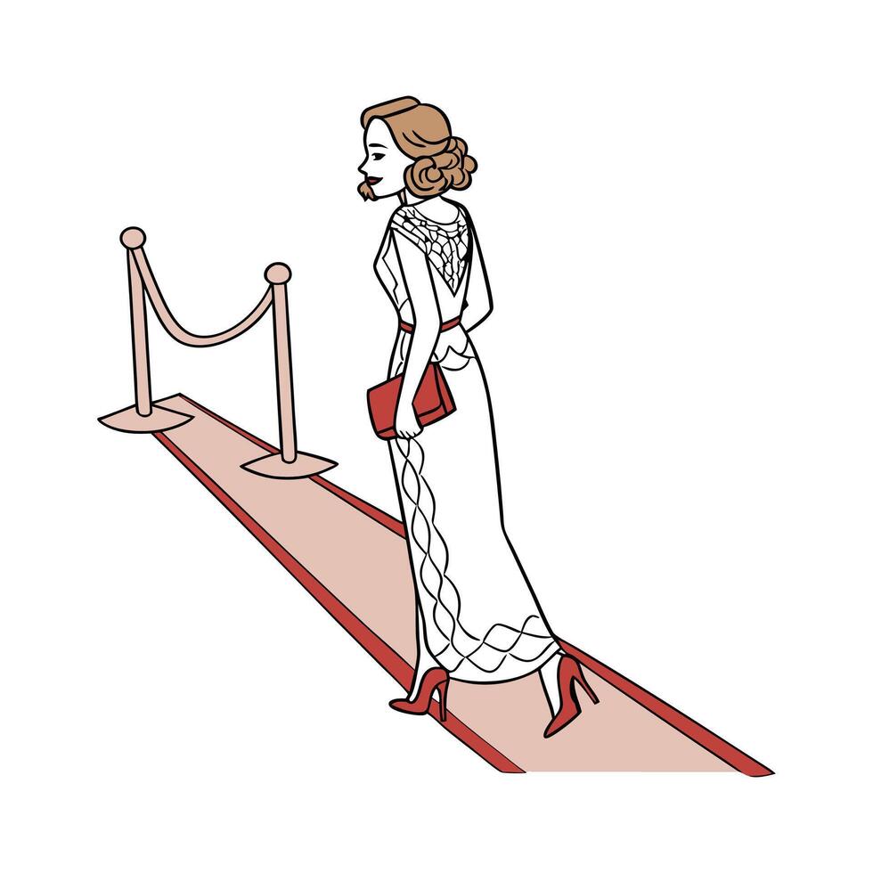 Stylish Luxurious Evening Gown Fashion Model. vector