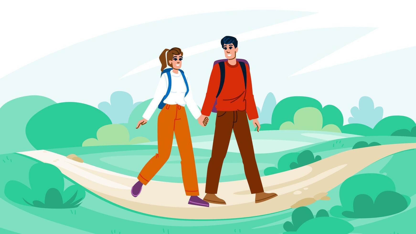 serene couple nature walk vector