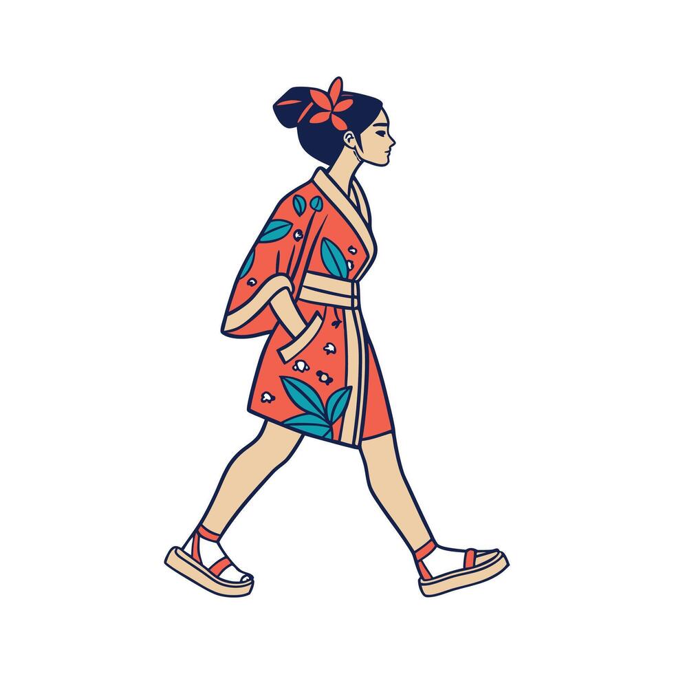 Trendy Modern Kimono Inspired Fashion Model 3. vector