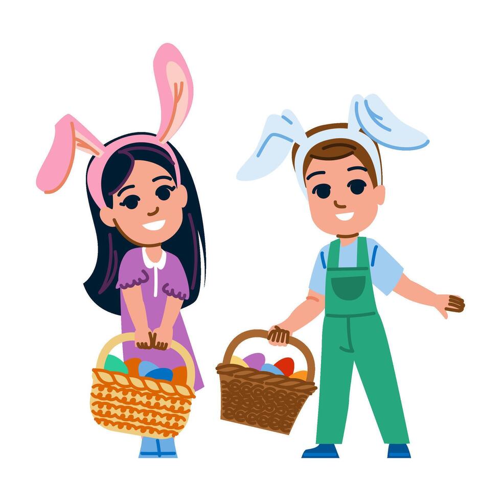 basket kid easter eggs vector