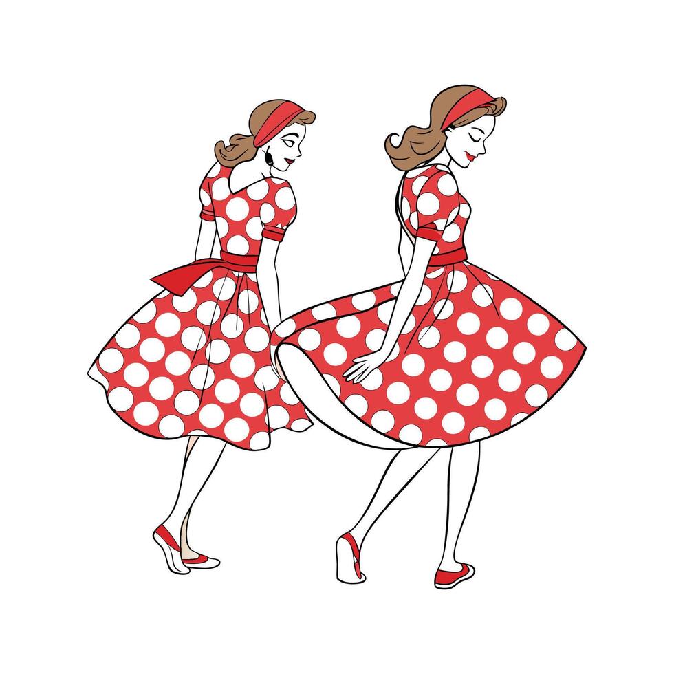Chic Playful Polka Dot Dress Model 1. vector
