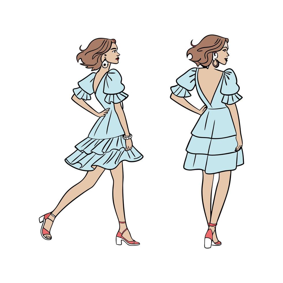 Bold Playful Ruffled Dress Model 3. vector