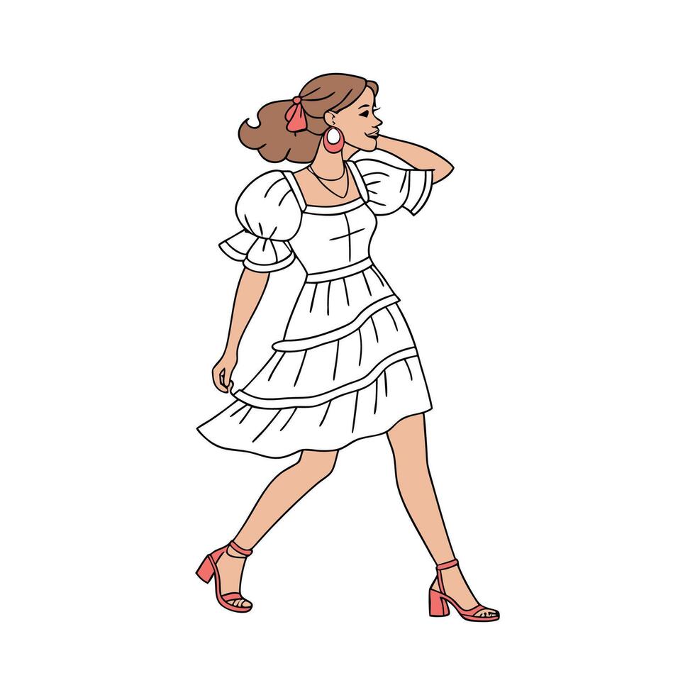 Trendy Playful Ruffled Dress Model 1. vector