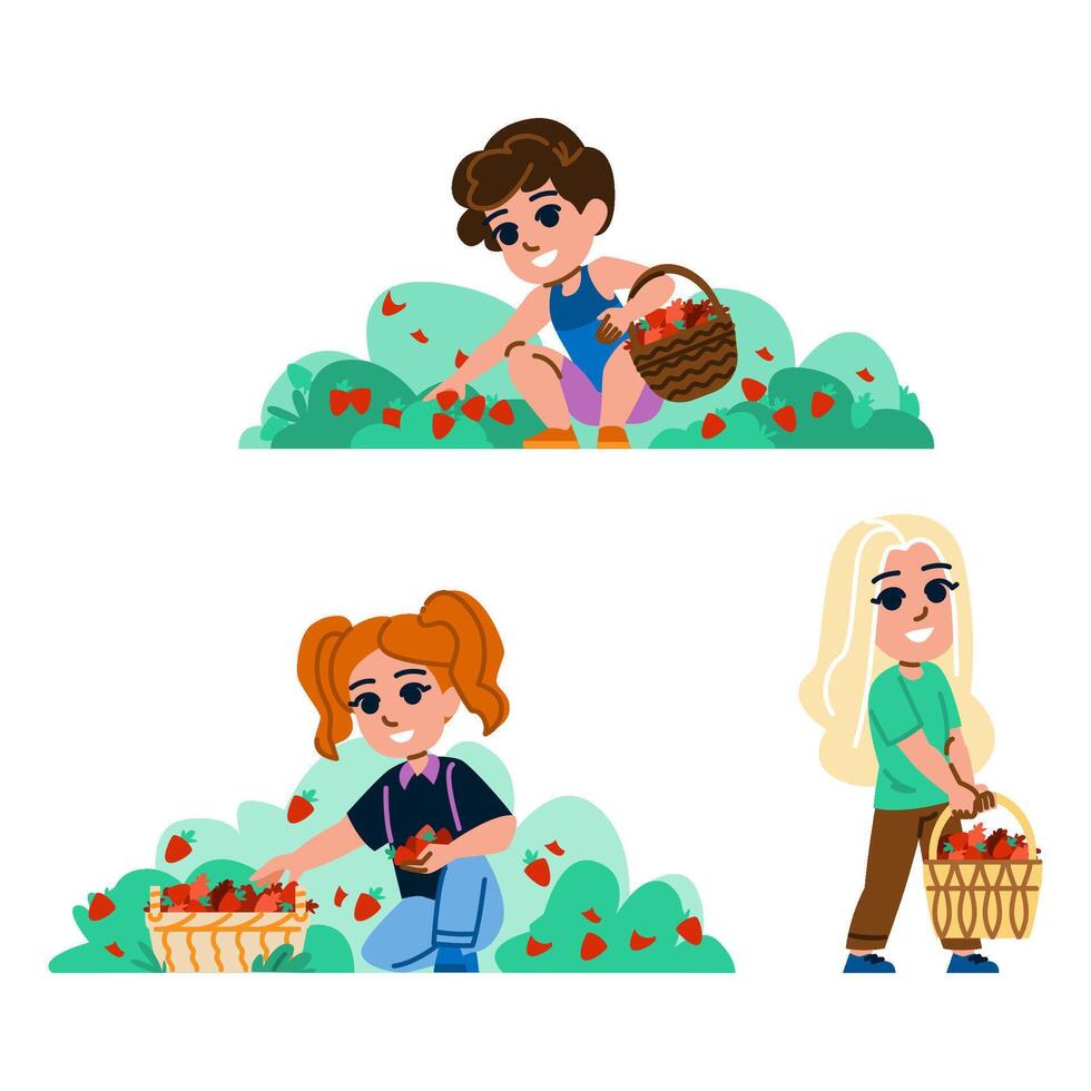 s picking strawberries kid vector