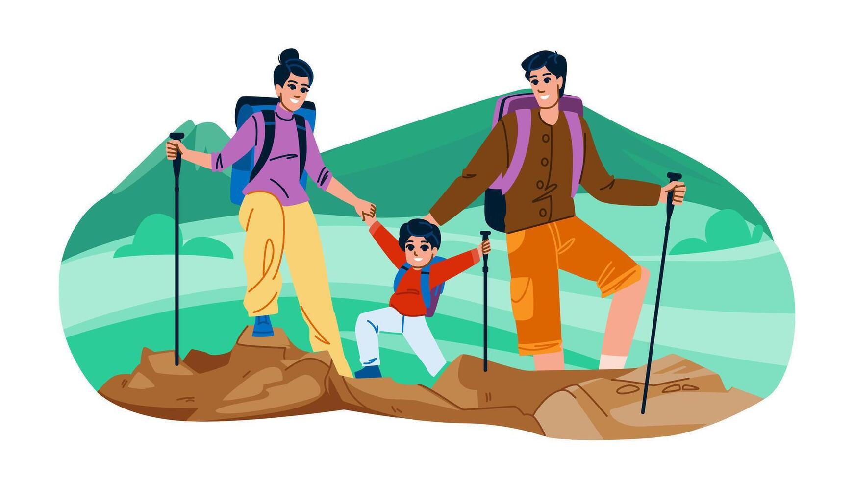 trails parents hiking mountains vector