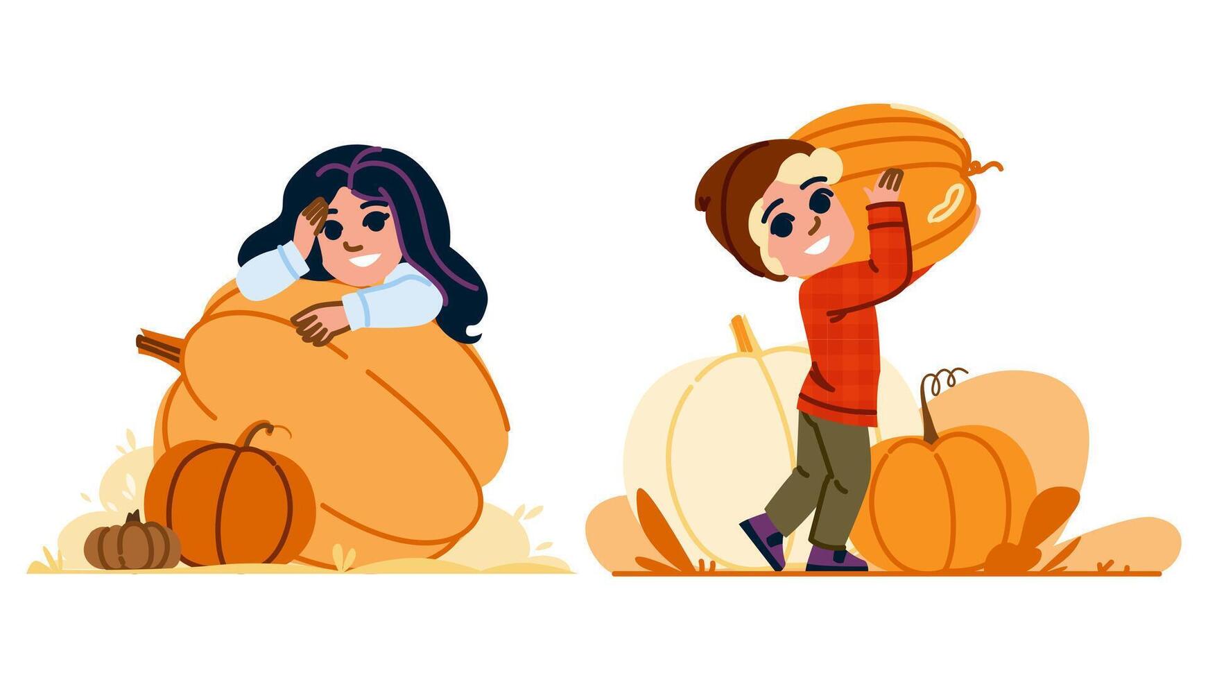 family pumpkin patch kid vector