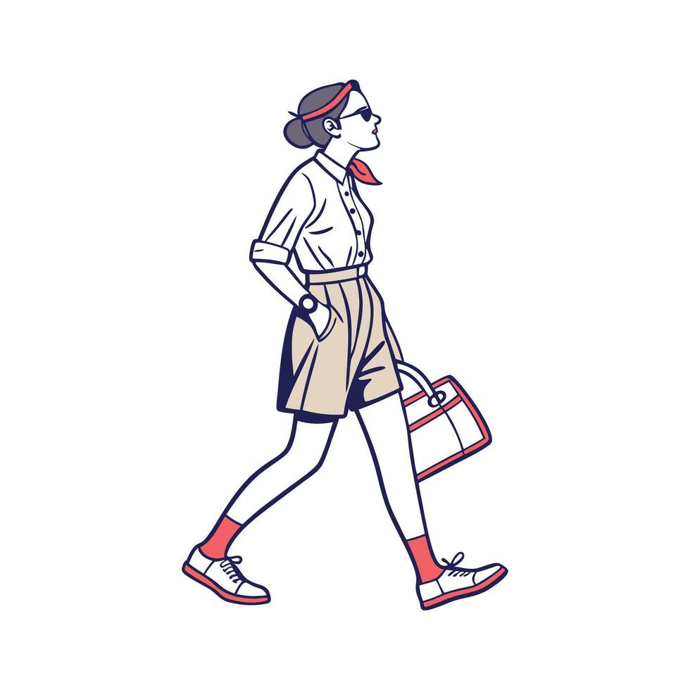 Stylish Preppy Pleated Shorts Model 2. vector