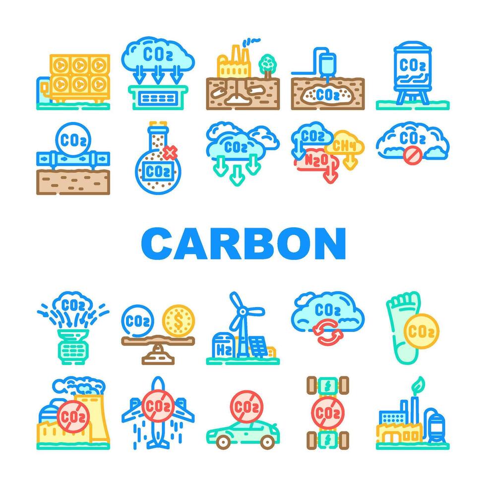 carbon capture sequestration icons symbol vector