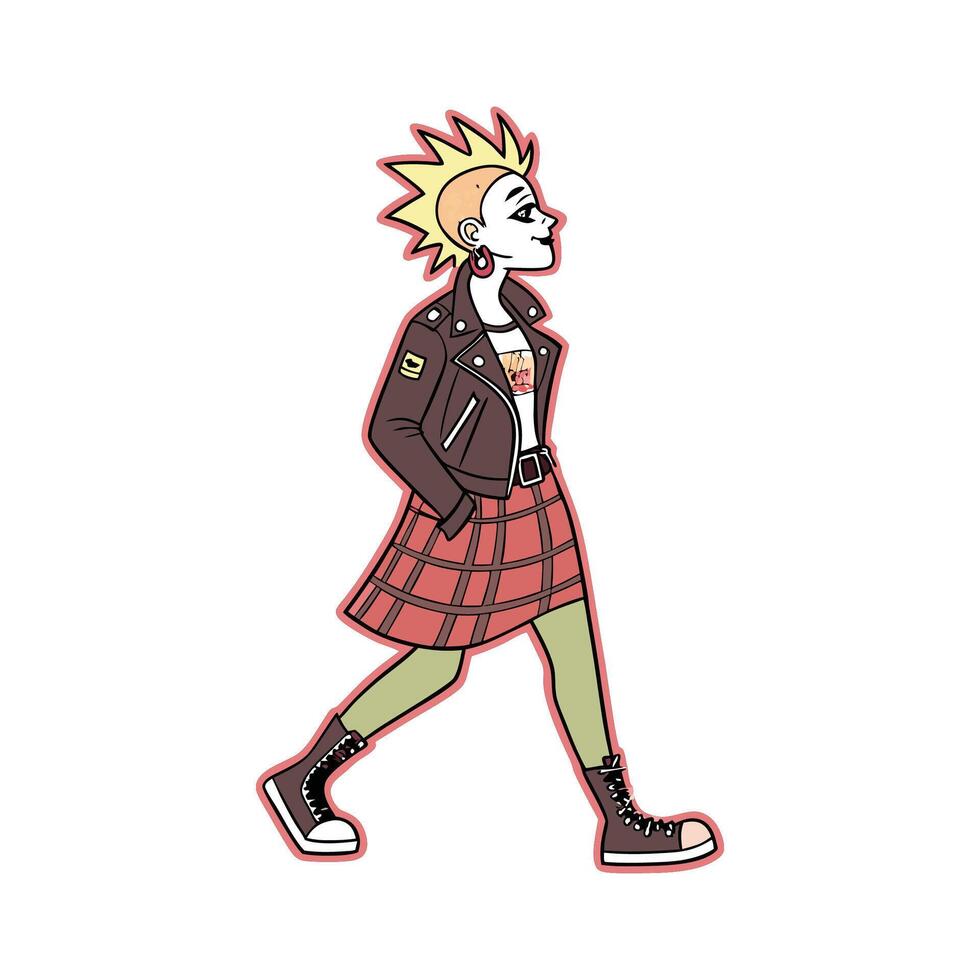 Chic Punk Rock Festival Fashion Model. vector