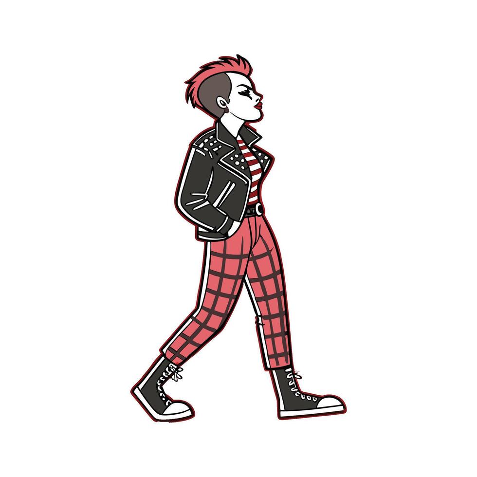Stylish Punk Rock Cartoon Fashion Model. vector