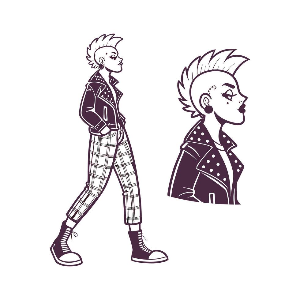 Trendy Punk Rock Cartoon Fashion Model 2. vector