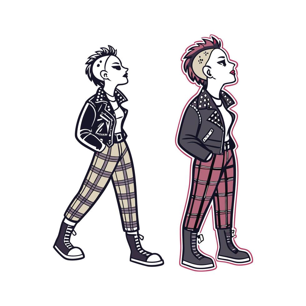 Bold Punk Rock Cartoon Fashion Model 3. vector