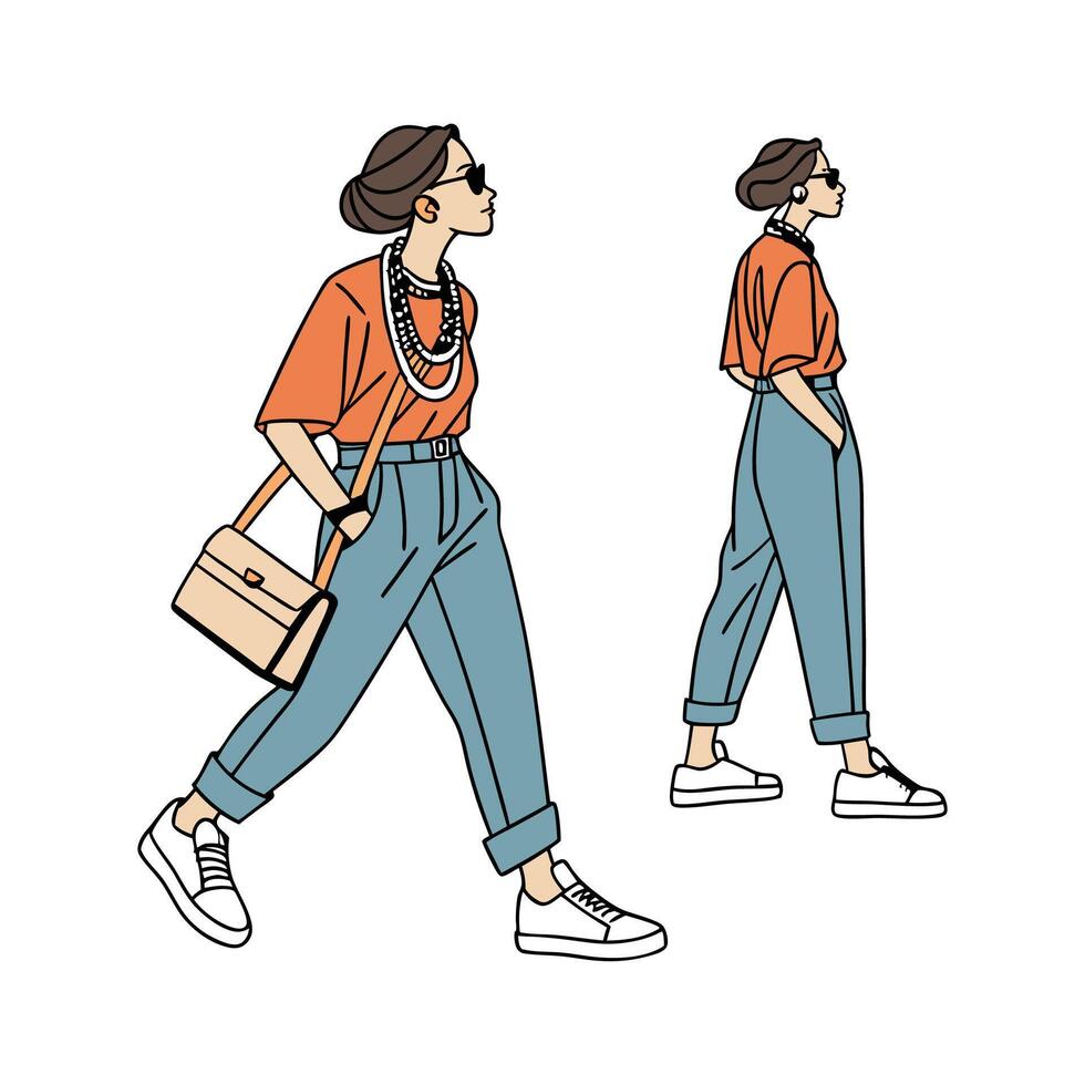Chic Relaxed Boyfriend Jeans Model. vector