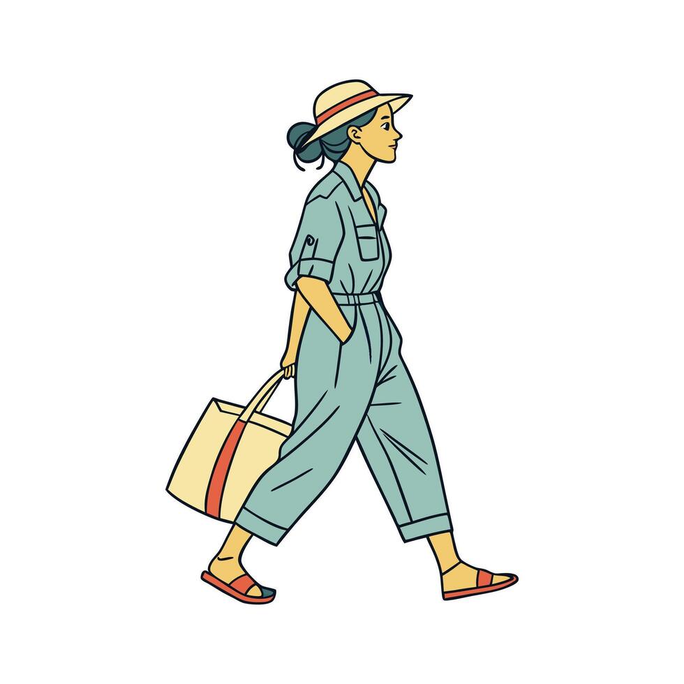Chic Relaxed Jumpsuit Fashion Model. vector