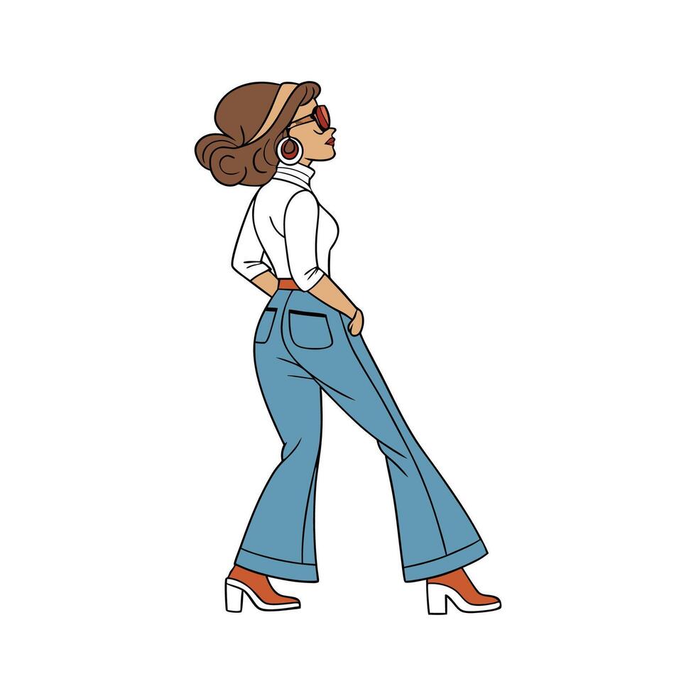 Trendy Retro 70s Bell Bottom Fashion Model 1. vector