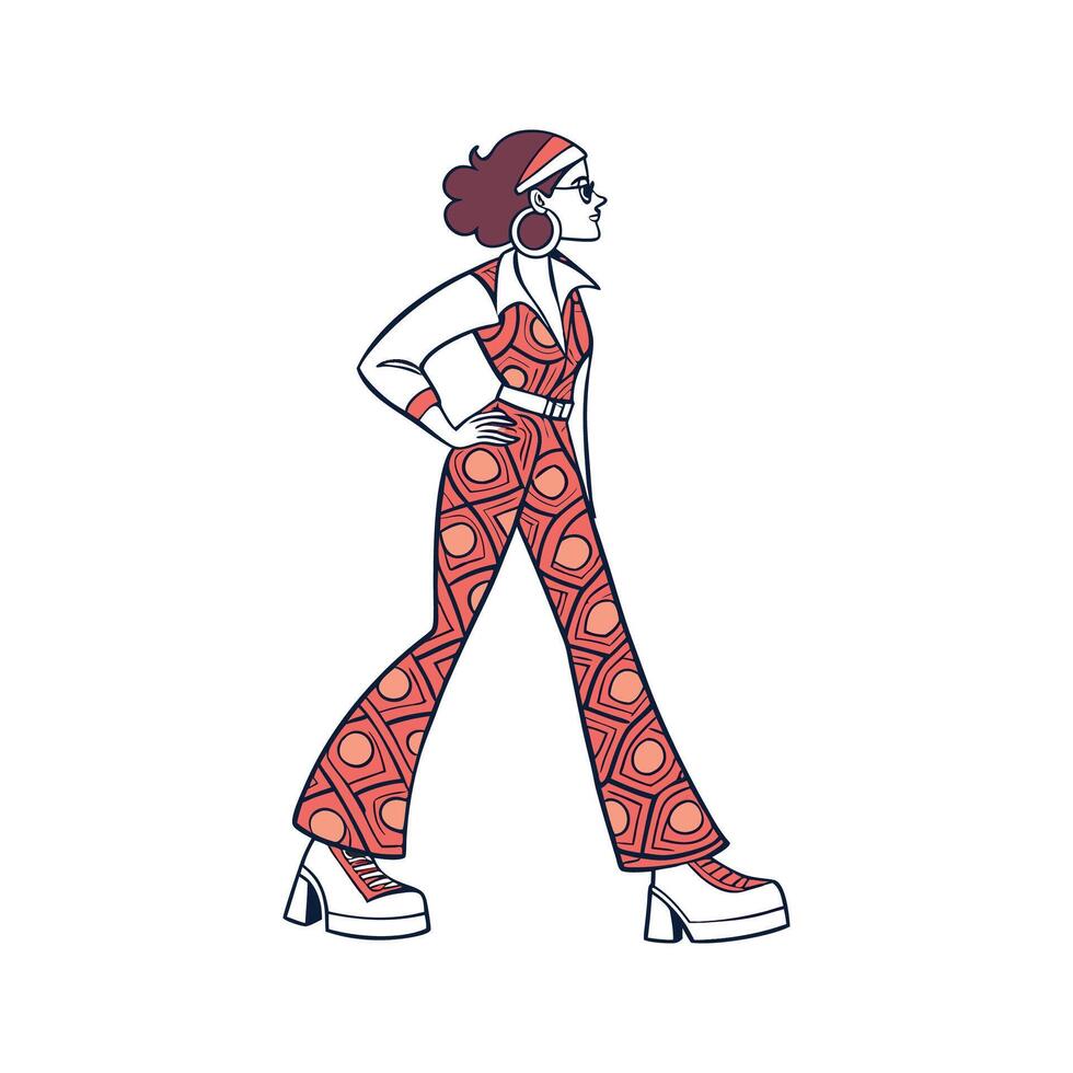 Chic Retro Jumpsuit Fashion Model. vector