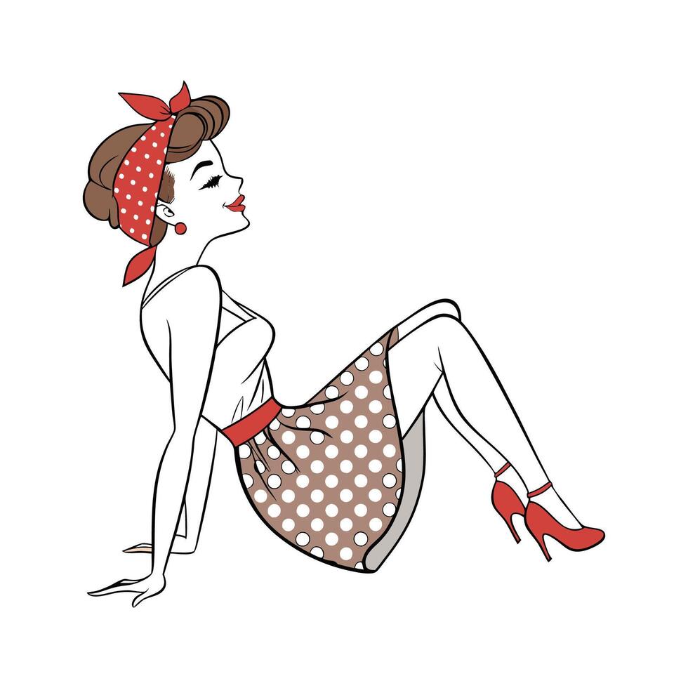 Chic Retro PinUp Cartoon Model 1. vector